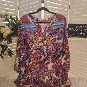 100 FIG & FLOWERS MYLTI COLOR BLOUSE 2X WN